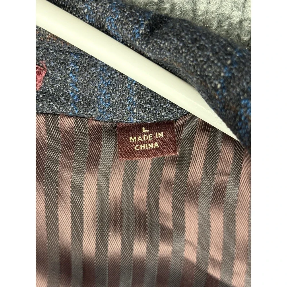 Johnston & Murphy Sport Coat Mens L Gray Blue Plaid 100% Wool Blazer Jacket